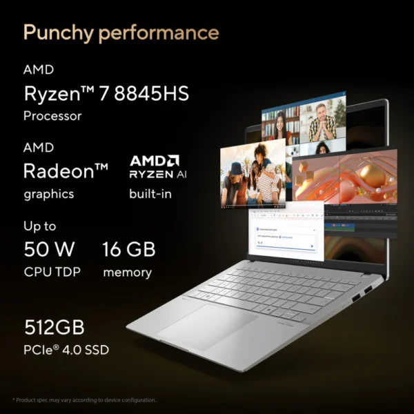 ASUS VIVOBOOK S 14 OLED M5406UA AMD Ryzen 7 8845HS 16GB RAM, 512GB SSD 14.0″ WUXGA OLED AMD Radeon Graphics Win11 Home, Eng-Arab Keyboard, Black M5406UA-OLEDR715WB