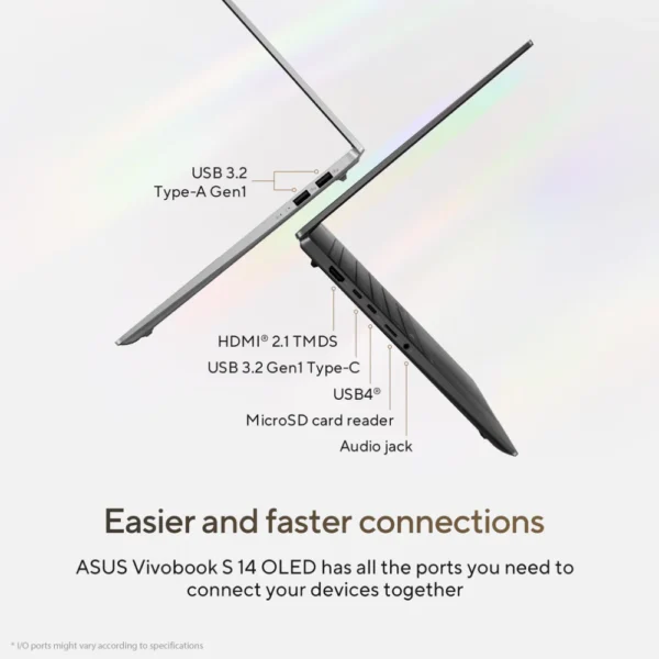 ASUS VIVOBOOK S 14 OLED M5406UA AMD Ryzen 7 8845HS 16GB RAM, 512GB SSD 14.0″ WUXGA OLED AMD Radeon Graphics Win11 Home, Eng-Arab Keyboard, Black M5406UA-OLEDR715WB