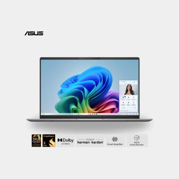 ASUS Vivobook S 15 OLED S5507QA – Snapdragon X Elite, 32GB RAM, 1TB SSD, 15.6” 3K OLED 120Hz Display, Qualcomm Adreno GPU, Windows 11 Home, Eng-Arab Keyboard, Silver | S5507QA-MA001W
