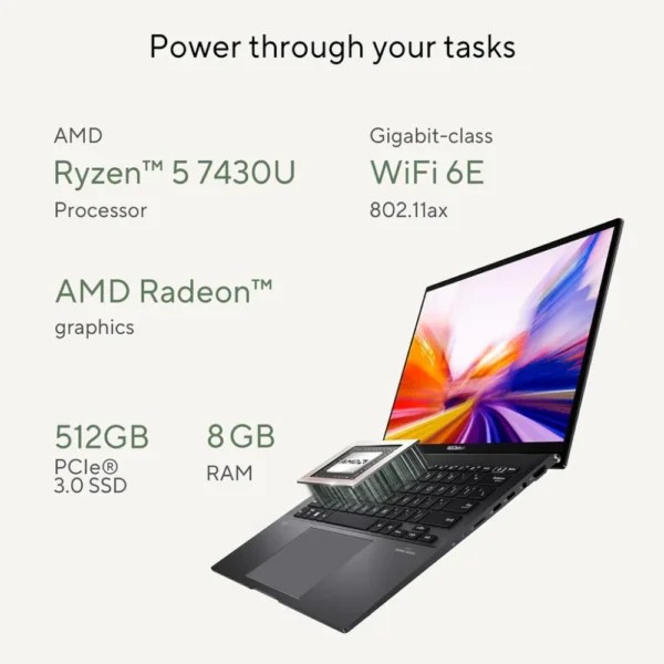 ASUS ZENBOOK 14 OLED UM3402YA | AMD Ryzen 5 7430U | 8GB RAM, 512GB SSD | 14.0" 2.8K OLED | AMD Radeon Graphics | Win11 Home, Eng-Arab Keyboard, Black | UM3402YA-KM766W