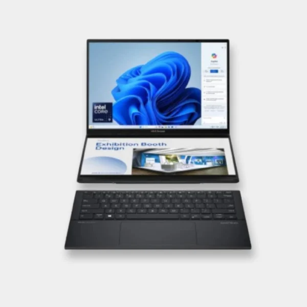 ASUS ZENBOOK DUO OLED UX8406MA-OLEDI7IG Intel Core Ultra 7 155H 1.4GHz, 16GB RAM, 1TB SSD, 14.0" WQ+ OLED Touch Screen, Intel Arc Graphics, Win11 Home, Eng-Arab K/B, Grey + Sleeve, Stylus