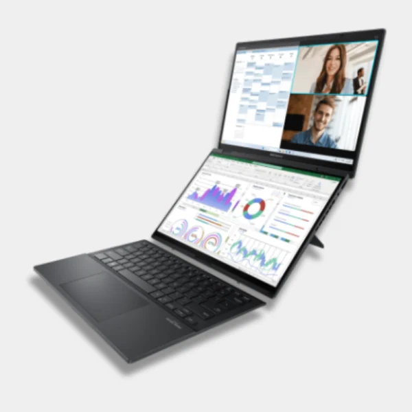 ASUS ZENBOOK DUO OLED UX8406MA-OLEDI7IG Intel Core Ultra 7 155H 1.4GHz, 16GB RAM, 1TB SSD, 14.0" WQ+ OLED Touch Screen, Intel Arc Graphics, Win11 Home, Eng-Arab K/B, Grey + Sleeve, Stylus